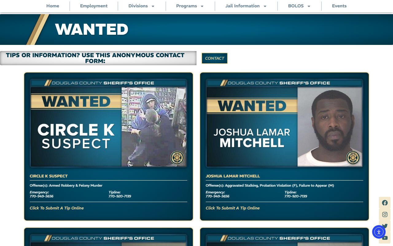 Douglas County daily arrests page showing police blotter entries