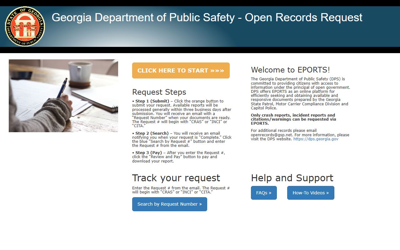Georgia EPORTS police blotter records portal