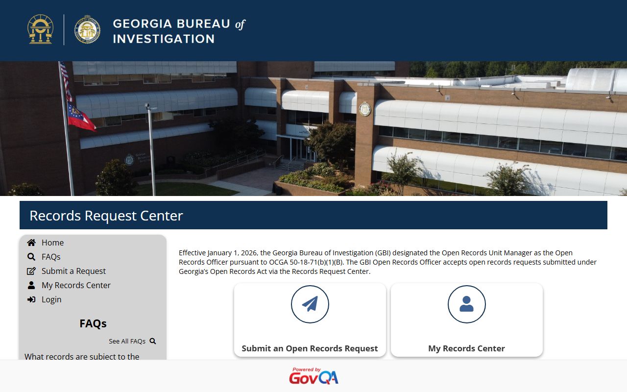 Georgia GBI records request center for police records