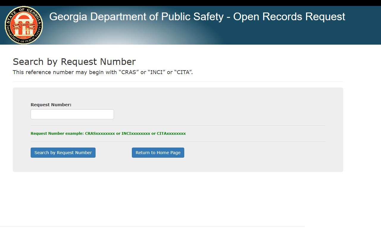 Georgia EPORTS track police blotter request by number