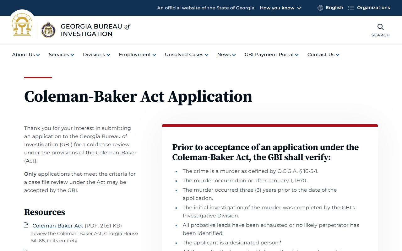 Georgia cold case review application for police blotter investigations