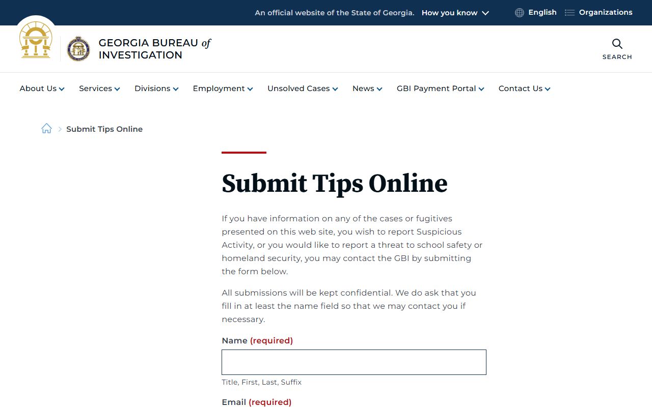 Georgia GBI submit tips online for police blotter investigations