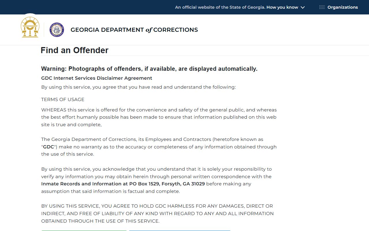 Georgia Department of Corrections offender search police blotter records